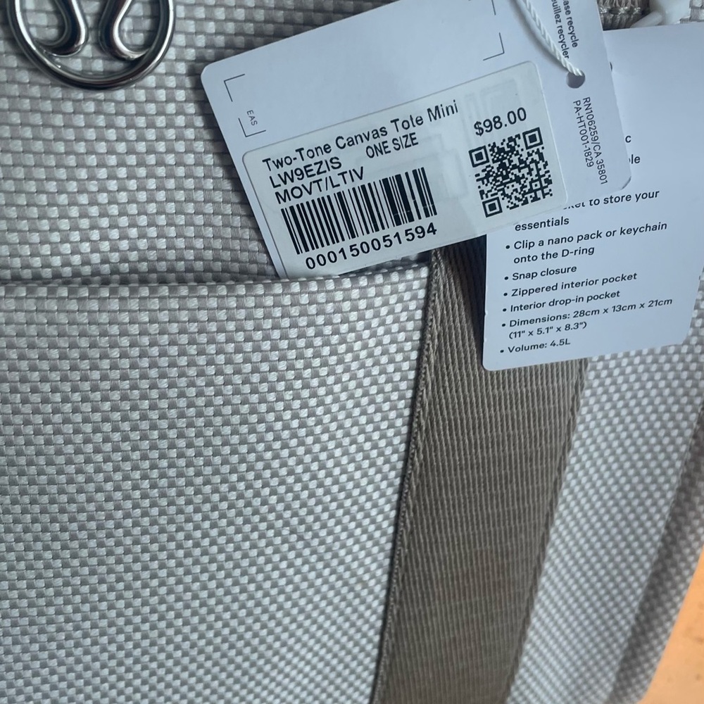 Lululemon Athletica Two-Tone Tote Bag in Gray and Tan - Picture 2 of 5